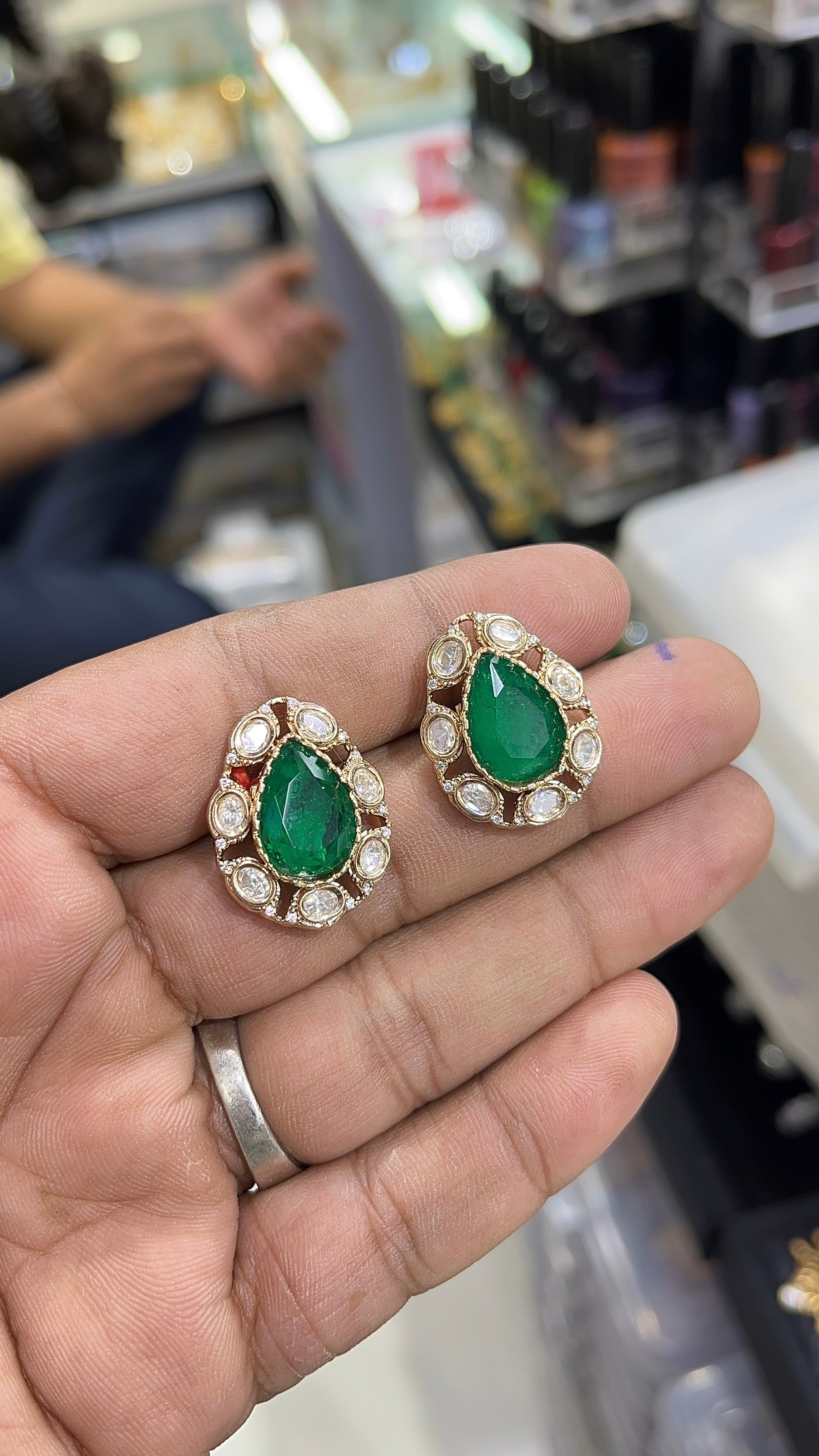 Niva Green Moissanite Drop studs