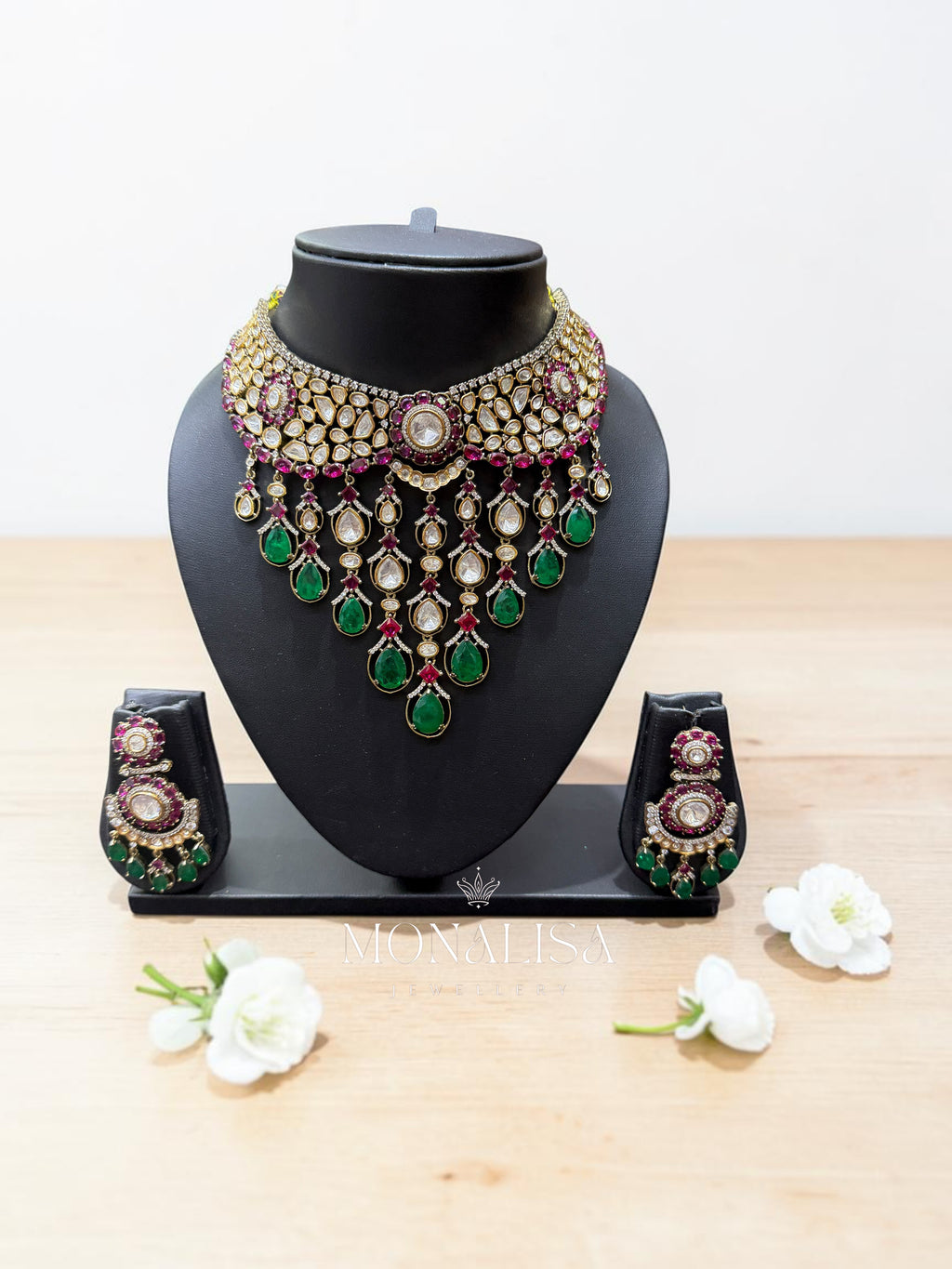 Emerald Dublet Polki Designer Necklace Set