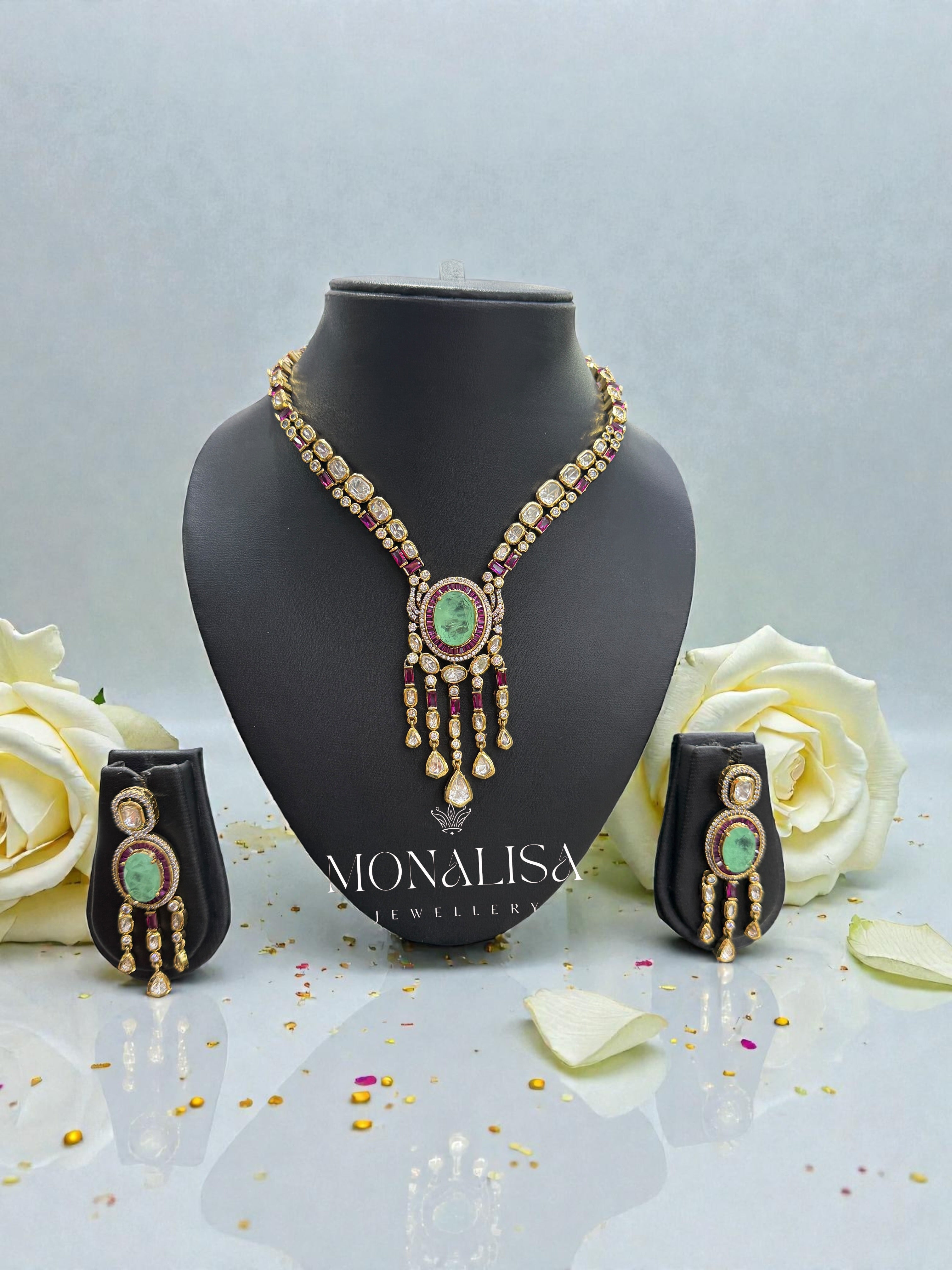 Meesha Polki Designer Necklace Set