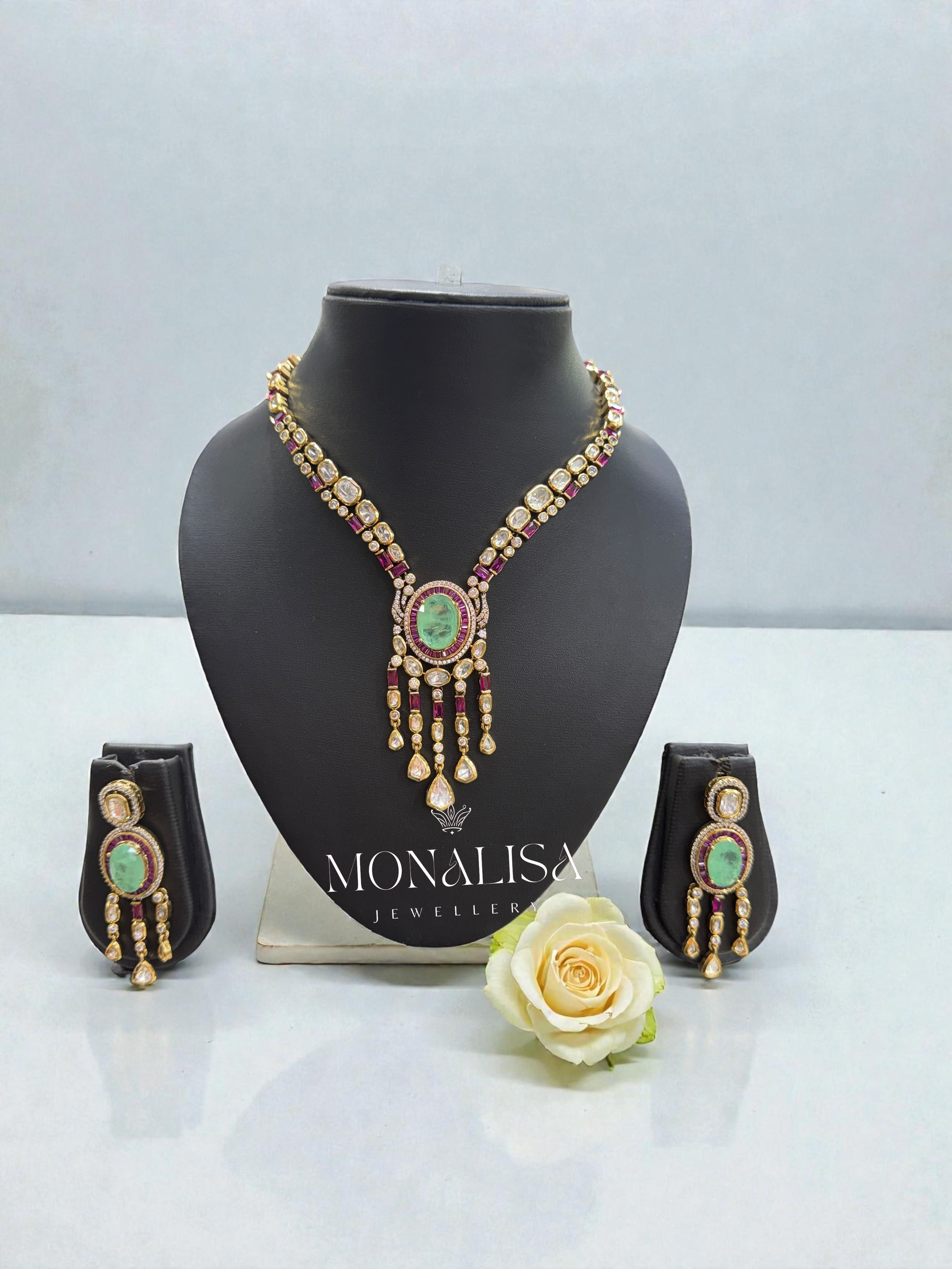 Meesha Polki Designer Necklace Set