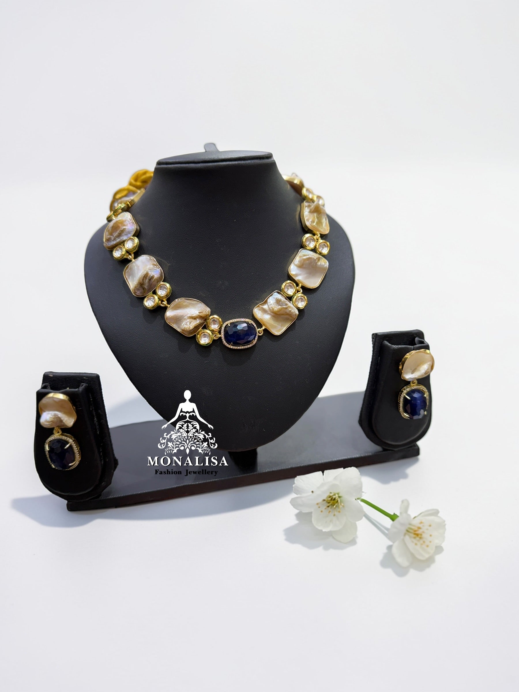 Vanessa Blue Baroque pearl Necklace Set