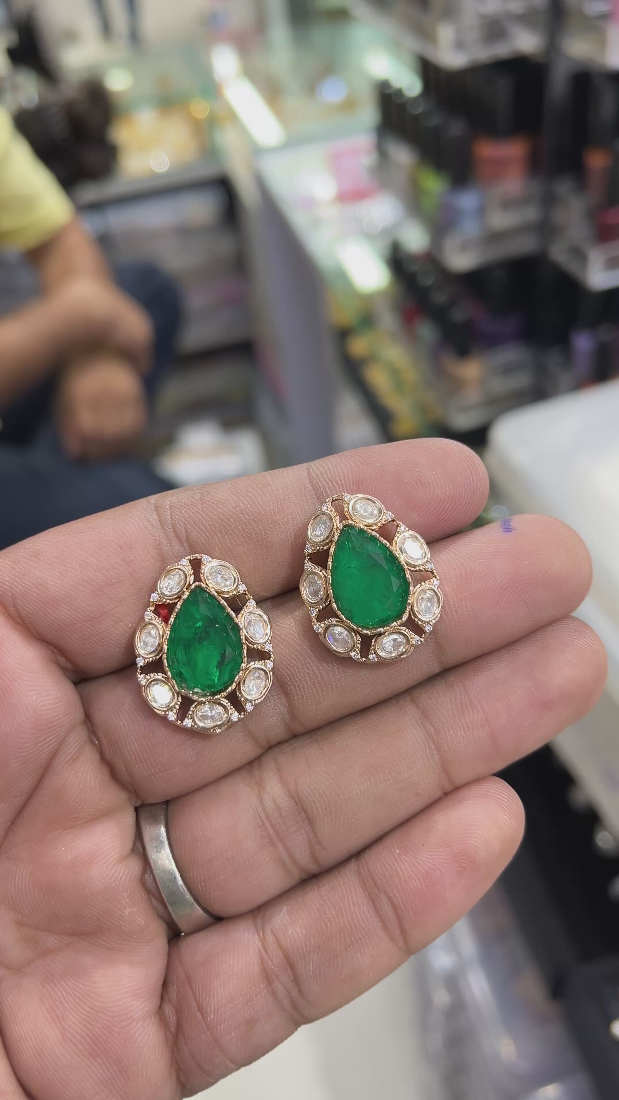 Niva Green Moissanite Drop studs