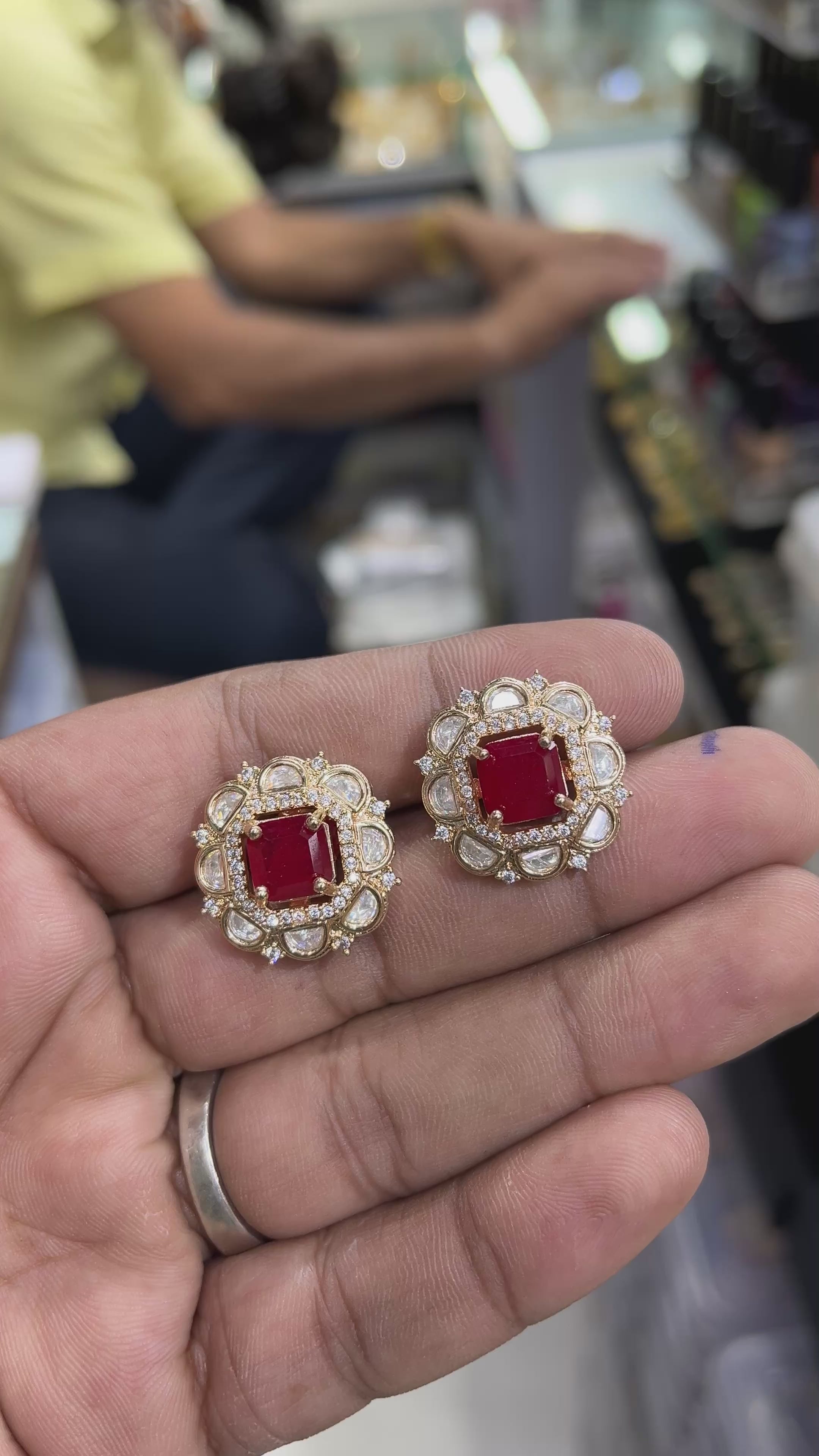 Nitya Red Moissanite Designer studs